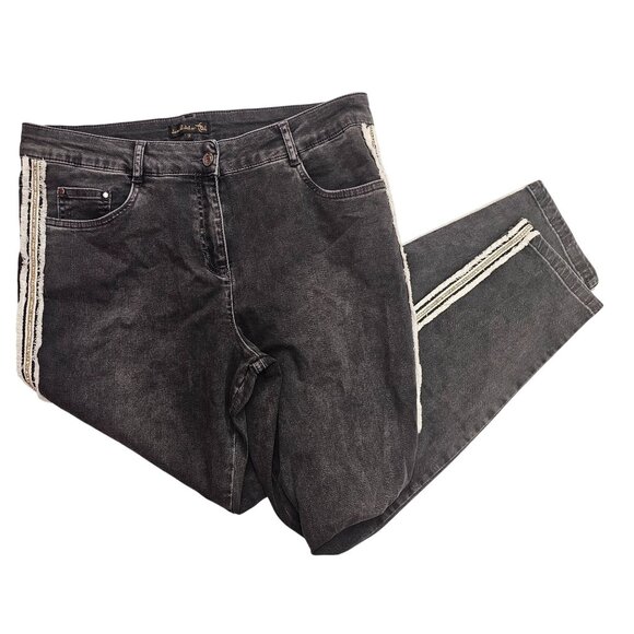 Jane & John Womens Jeans Mid Rise Black Denim With Frayed Side Stripes Size 12 - Picture 2 of 10